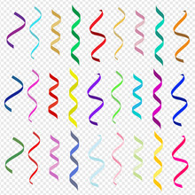 Streamers Big Set. Vector Serpentine, Isolated Design Elements For Cards, Holiday Banners