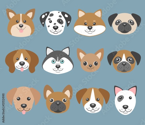 Vector Set With Cute Cartoon Dog Puppiesdogs Breeds Beagle