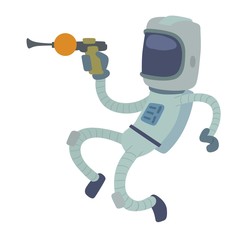 Wall Mural - Cute astronaut in space, working and having fun.