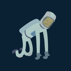 Wall Mural - Cute astronaut in space, working and having fun.