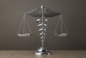 Poster - Silver Medical Caduceus Symbol as Scales. 3d Rendering
