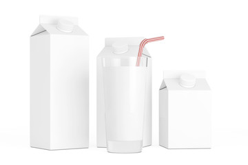 Aufkleber - Blank Milk Carton Boxes with Glass of Milk. 3d Rendering
