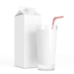 Poster - Blank Milk Carton Boxe with Glass. 3d Rendering