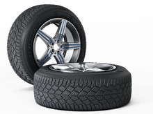 Winter Tyres Isolated On White Background. 3D Illustration