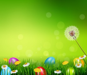 Poster - Easter eggs on green grass

