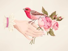 Illustration Of Hand With Roses