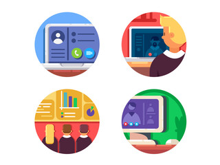 Poster - Meeting or web conference icon set