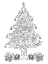 Christmas Tree With Gifts Coloring Vector