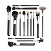 Vector Set Of Black Clean Professional Makeup Concealer Powder Blush Eye Shadow Brow Brushes With Black Handles Isolated On White Background