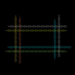 Chain frame. Isolated on black background.Vector outline illustr