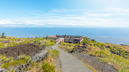  Tourists enjoying the ocean View in Volcanoes National Park, Big Island, Hawaii, Usa