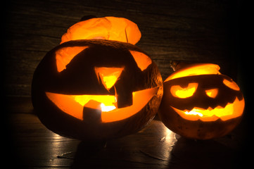 Closeup of Two Halloween Pumpkins