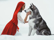 © Stanislav - Girl in costume Little Red Riding Hood with dog malamute like a