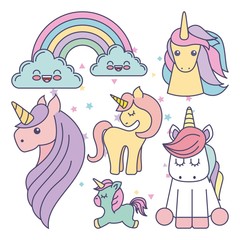 Canvas Print - drawing cute set unicorns icon vector illustration design