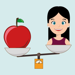 Sticker - woman cartoon fruit food balance vector illustration eps 10