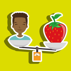 Sticker - woman cartoon fruit strawberry food balance vector illustration