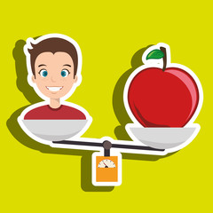 Sticker - man cartoon fruit apple balance vectorillustration eps 10