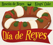 Delicious 'Roscon de Reyes' with Greeting Ribbon for Epiphany Holidays, Vector Illustration