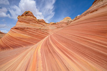 Colorful And Swirling Sandstone Rock Formation At The Wave - A Dramatic Erosional Sandstone Rock Formation Located In North Coyote Buttes Area Of Paria Canyon-Vermilion Cliffs Wilderness, At Arizona-U