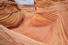 Overview Of The Center And Hallway Sections Of The Wave - A Dramatic Erosional Sandstone Rock Formation Located In North Coyote Buttes Area At Arizona-Utah Border.