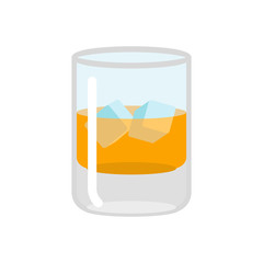 Whiskey and ice. Glass of scotch on rocks. Drink on white backgr