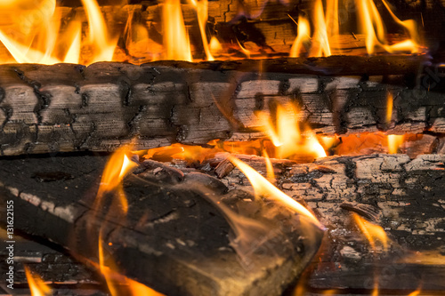 Burning Firewood In The Fireplace Close Up Bbq Buy This Stock