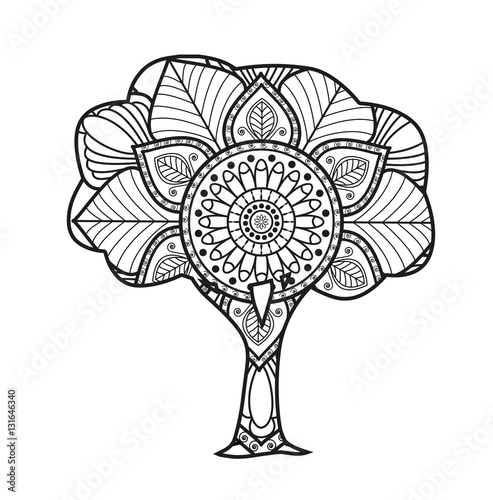 Download Vector illustration of a black and white mandala tree for coloring book, albero mandala in ...