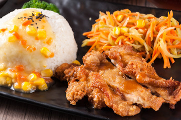 Canvas Print - Teriyaki chicken with rice and coconut juice