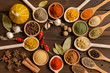canvas print picture - Set of Indian spices on wooden table - Top view