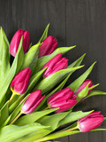 Fototapeta Kwiaty - tulip bouquet on black wooden background