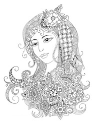 Portrait of a beautiful girl in zentangle style