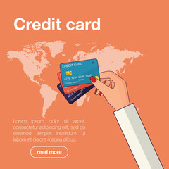 Hand holding credit card. Vector flat illustration