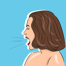 Brunette Girl With Red Lips And Closed Eyes Shouting