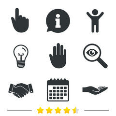 Poster - hand icons. handshake and click here symbols.