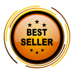 Aufkleber - Best seller sign vector icon. Modern design round orange button isolated on white square background for web and application designers in eps10.