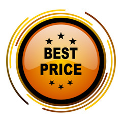 Aufkleber - Best price sign vector icon. Modern design round orange button isolated on white square background for web and application designers in eps10.