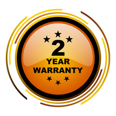 Aufkleber - 2 years warranty sign vector icon. Modern design round orange button isolated on white square background for web and application designers in eps10.