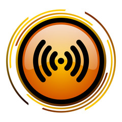 Poster - WI FI sign vector icon. Modern design round orange button isolated on white square background for web and application designers in eps10.
