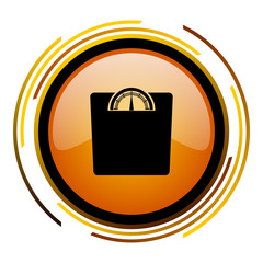Poster - Weight sign vector icon. Modern design round orange button isolated on white square background for web and application designers in eps10.