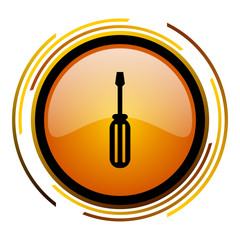 Poster - Tool sign vector icon. Modern design round orange button isolated on white square background for web and application designers in eps10.