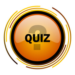 Aufkleber - Quiz sign vector icon. Modern design round orange button isolated on white square background for web and application designers in eps10.