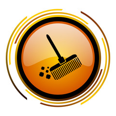 Aufkleber - Clean broom sign vector icon. Modern design round orange button isolated on white square background for web and application designers in eps10.