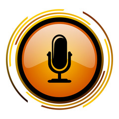 Poster - Podcast sign vector icon. Modern design round orange button isolated on white square background for web and application designers in eps10.