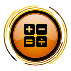 Poster - Calculate sign vector icon. Modern design round orange button isolated on white square background for web and application designers in eps10.