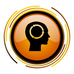 Aufkleber - Human head sign vector icon. Modern design round orange button isolated on white square background for web and application designers in eps10.