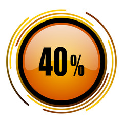Fototapete - 40 percent sale sign vector icon. Modern design round orange button isolated on white square background for web and application designers in eps10.