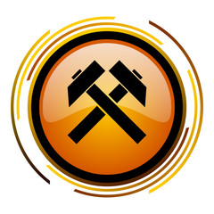 Leinwandbilder - Mining vector icon. Modern design round orange button isolated on white background for web and applications in eps10.