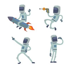 Wall Mural - Set of cute astronauts in space, working and having fun.