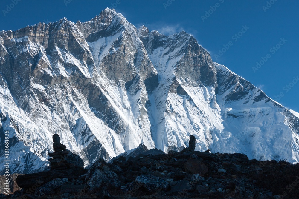 South Face of Mt. Lhotse from Imja Glacier, Himalayas, Solu Khumbu, Nepal - obrazy, fototapety, plakaty 