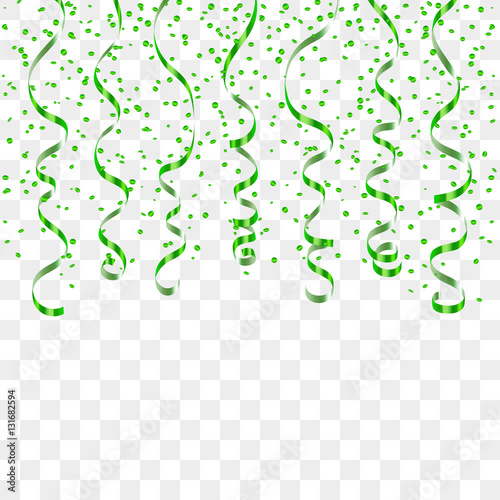 Green ribbon curly confetti. Color serpentine on transparent background